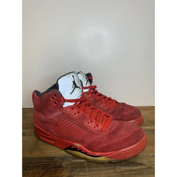 Nike Air Jordan 5 Retro Red Suede Men’s Size 10.5 Raging Bull 136027-602 Sneaker - Picture 1 of 7